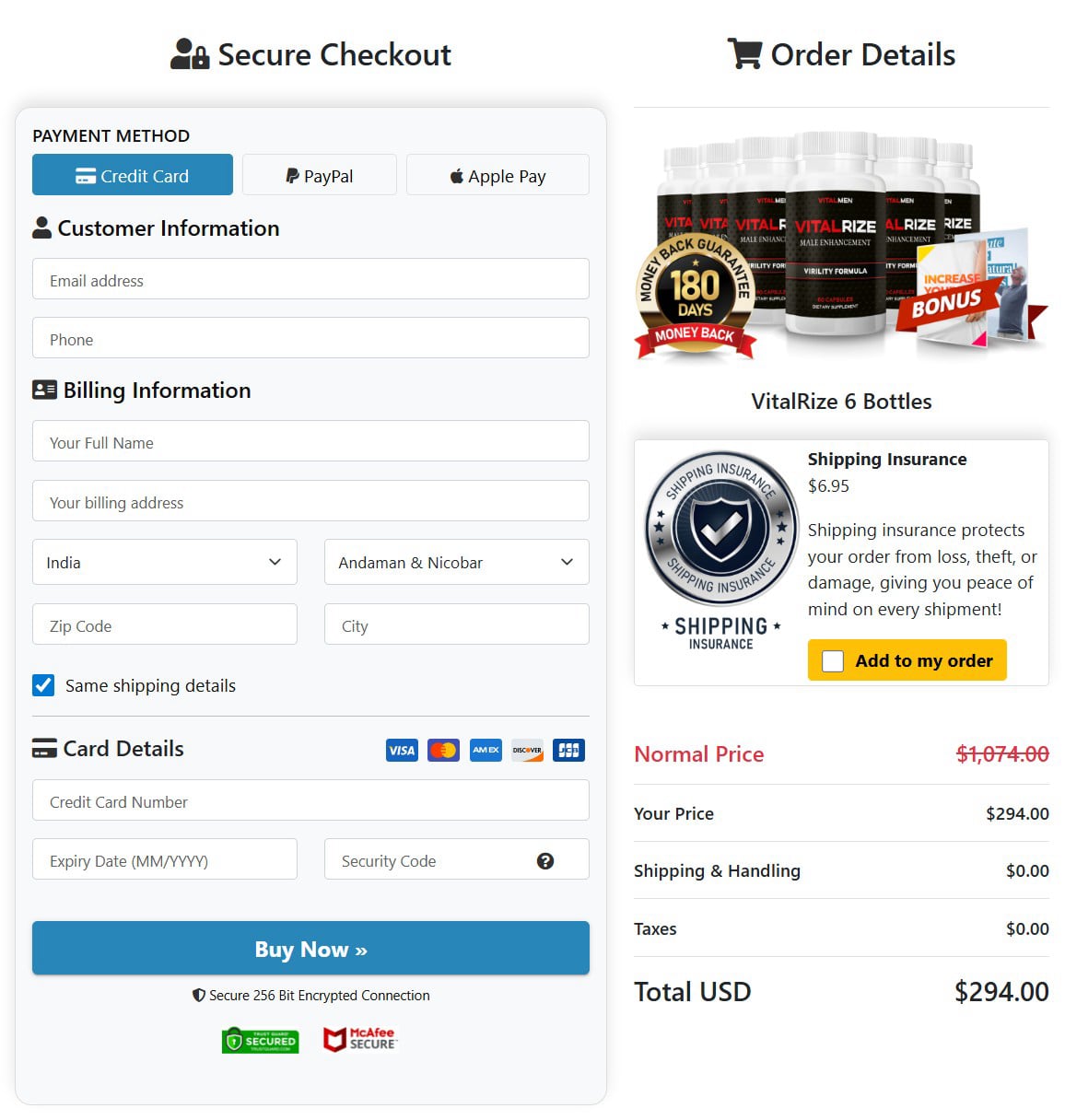 Vitalrize-order-page